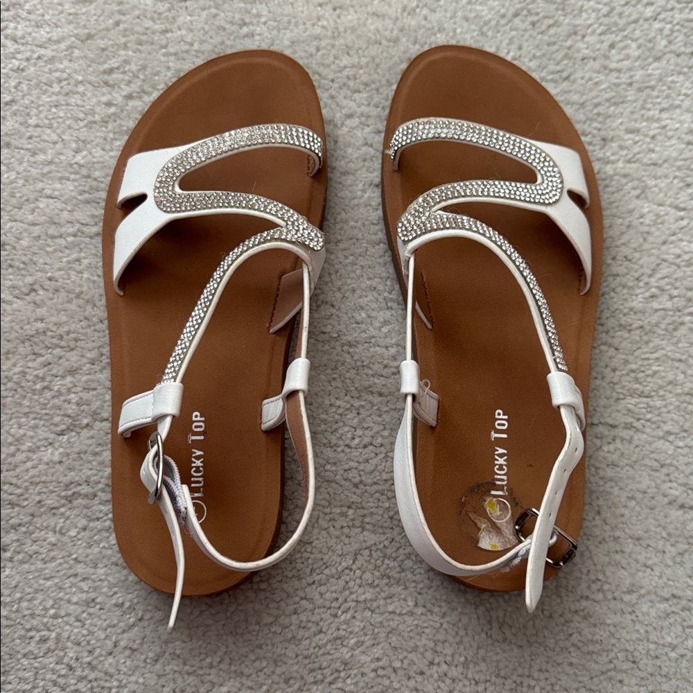 Lucky Top White Rhinestone Sandals - Picture 2 of 4